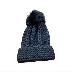 Aqua Brand Woman’s Charcoal Knit Pom Pom Winter Hat Exclusive for Bloomingdales